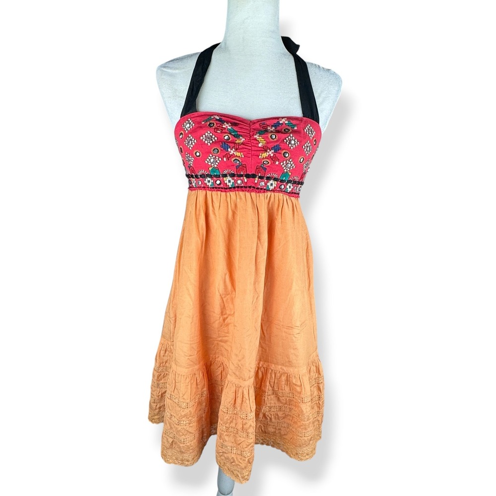 Zehavale Anthropologie Halter Dress Womens Size 2 Boho‎ Embroidered Hippie Artsy